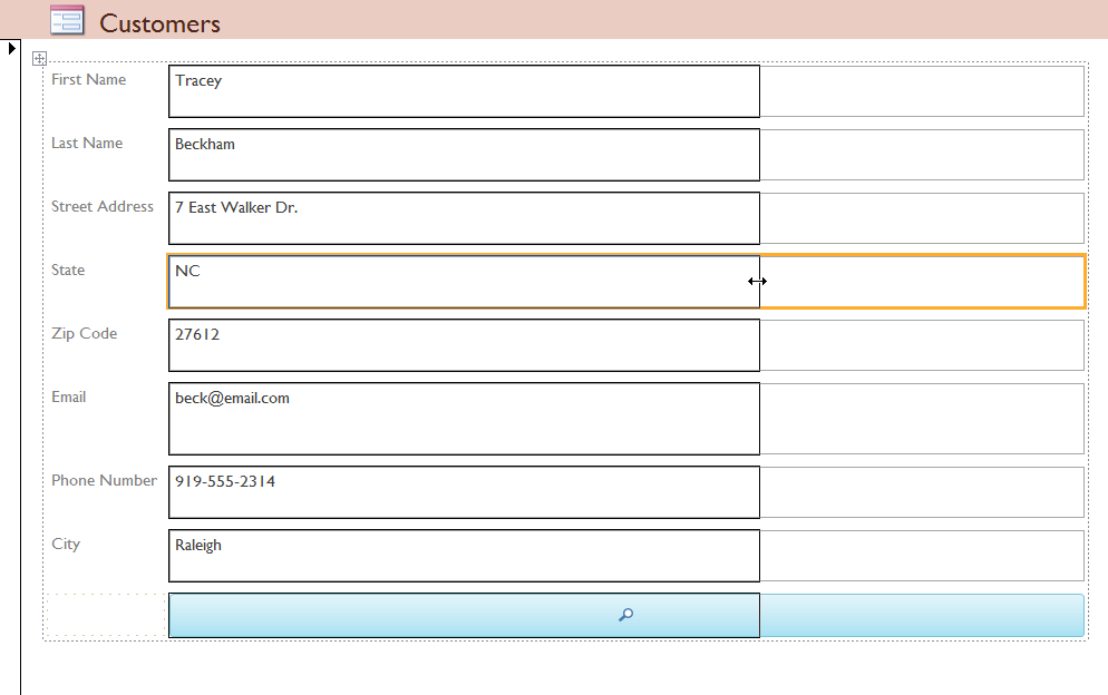 All of the selected fields are contained in one column, making it impossible to resize just one