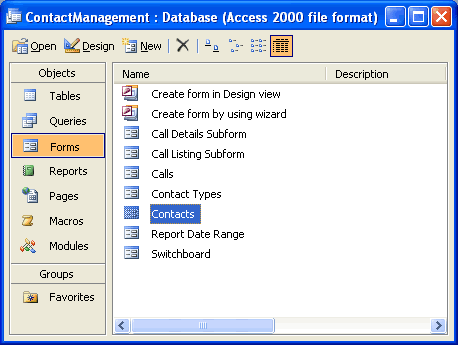 Contacts Form Selection