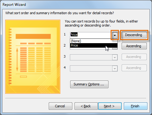 Sorting the report