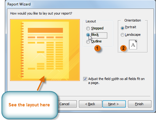 Setting the report layout
