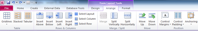 The commands on the Arrange tab