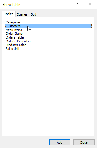 Selecting a table to use in the query