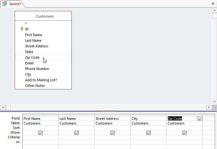 Selecting fields to add to the query