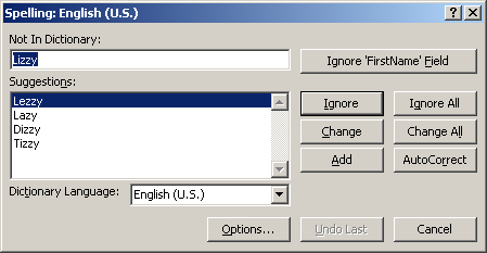 Spelling Dialog Box