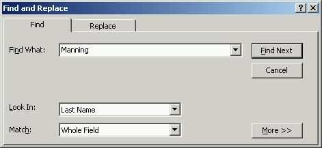 Find and Replace Dialog Box