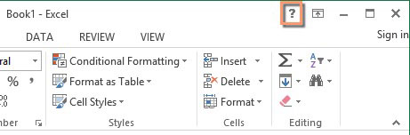 Help button in Excel