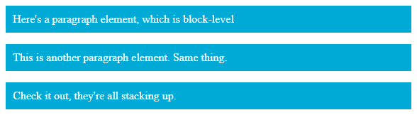 A trio of paragraphs with colored backgrounds