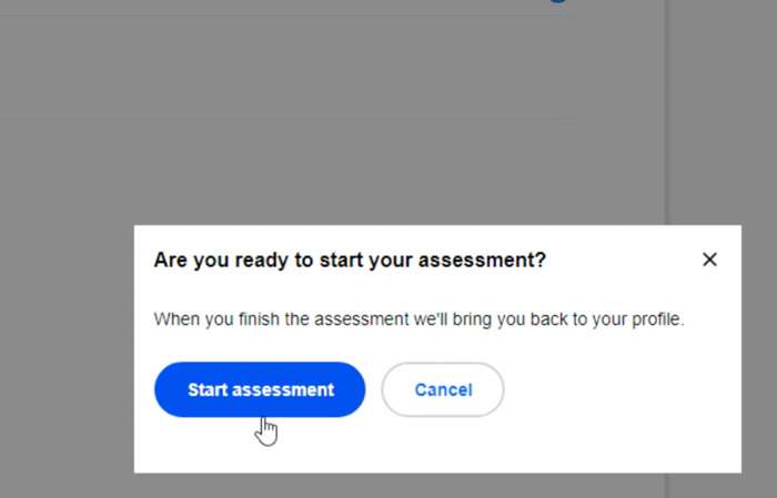 selecting start assessment button