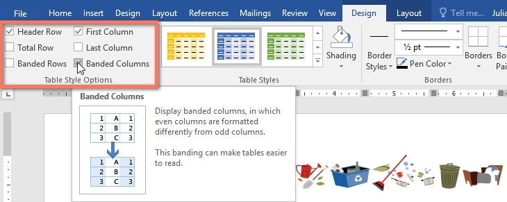 table style options