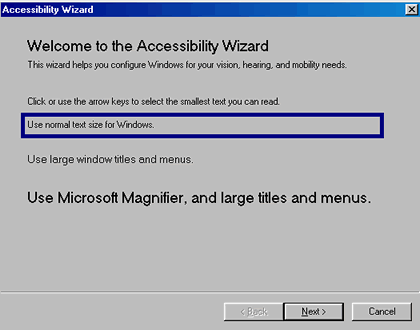 Accessibility Wizard dialog box