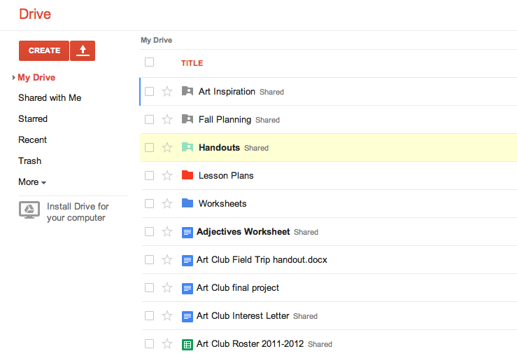 screenshot of Google Drive