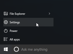 opening the Settings app on Windows 10