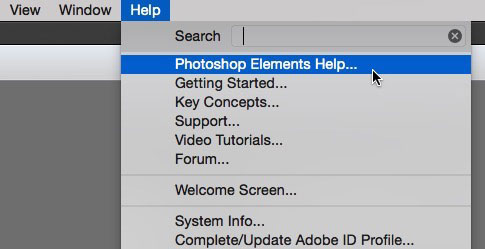Help menu in Photoshop