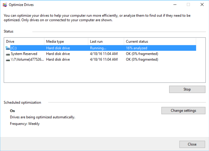 running the disk defragmenter