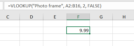 result of vlookup formula