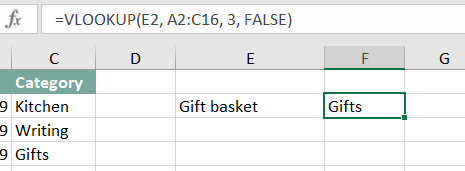 the completed vlookup formula