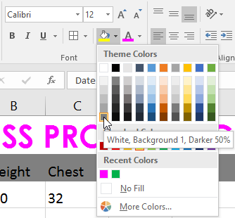 The Fill Color dropdown menu