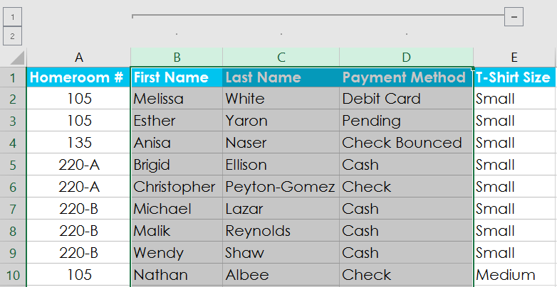 The selected cells are now grouped