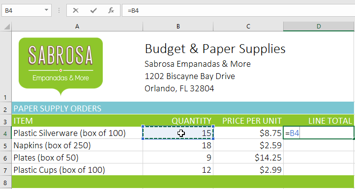 Selecting the first cell to reference in the formula