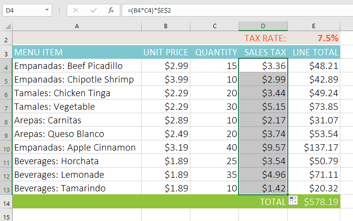 Formula result