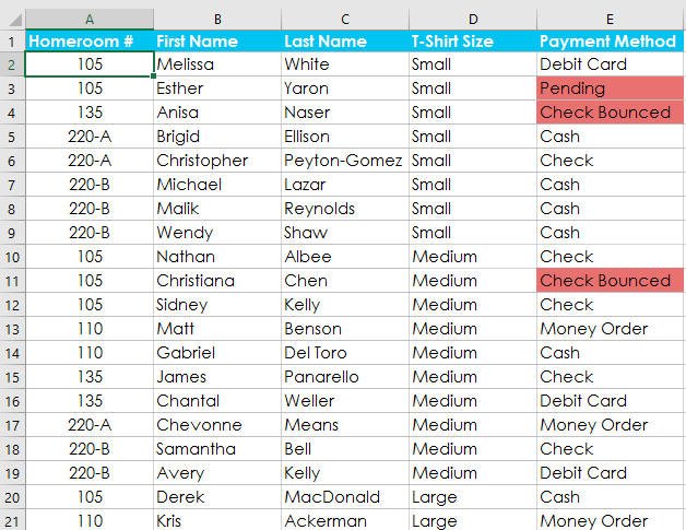 The multi-level sort is applied to the worksheet