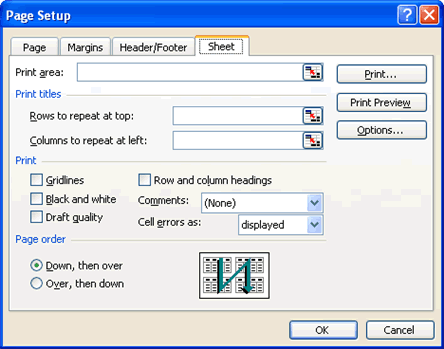 Sheet Tab on the Page Setup Dialog Box