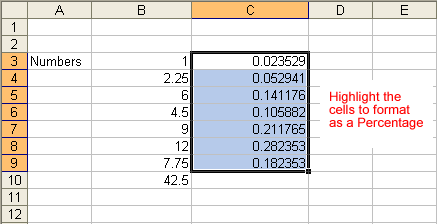 Define Cell Range for Percentage Function