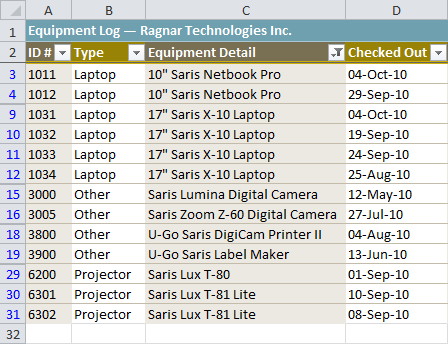 Worksheet filtered using Search