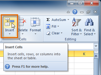 Selecting the Insert Cells command