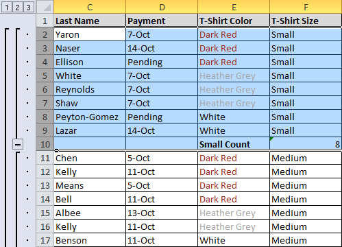 Selecting cells to ungroup