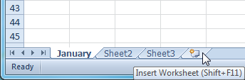 Inserting a new worksheet