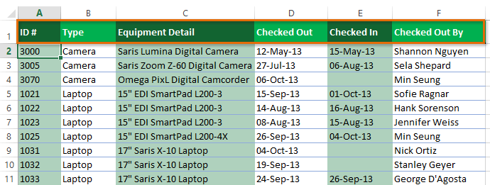 Screenshot of Excel 2013