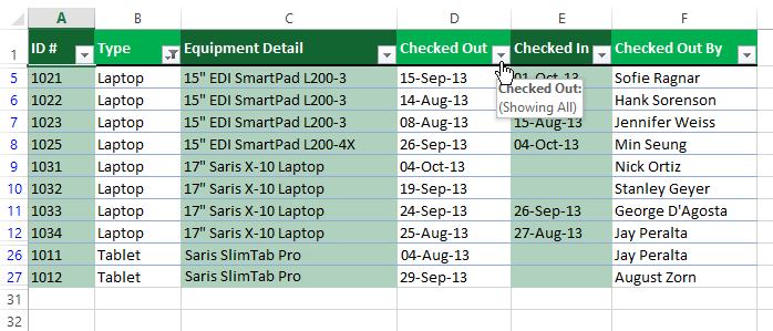 Screenshot of Excel 2013