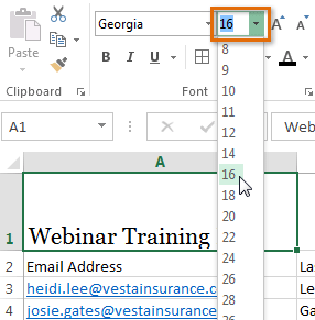 Screenshot of Excel 2013