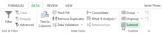 Screenshot of Excel 2013