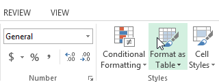 Screenshot of Excel 2013