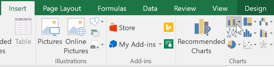 Selecting Column charts from the Insert tab