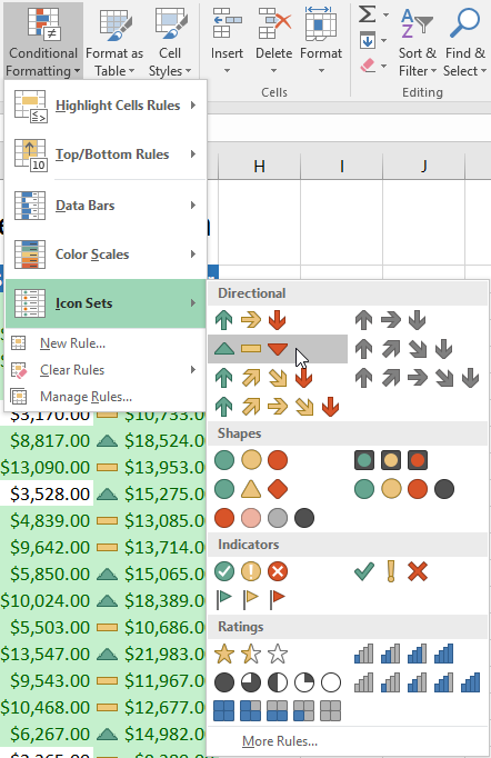 The presets on the Conditional Formatting menu