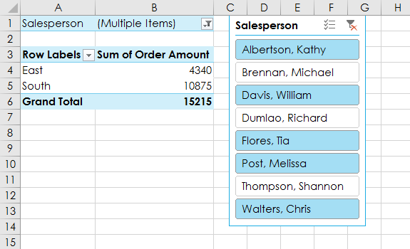 slicer and pivottable