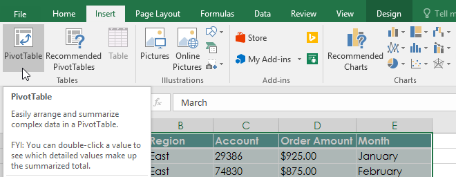 pivottable command