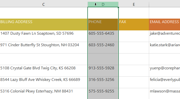 selecting a column to move