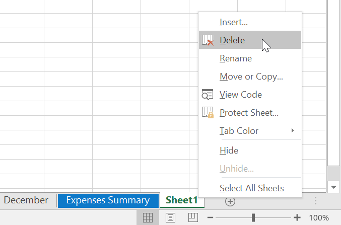 deleting an empty worksheet