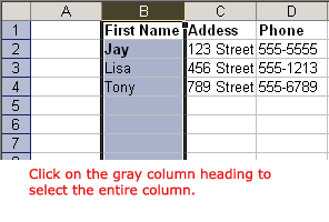 Select All Cells in a Column