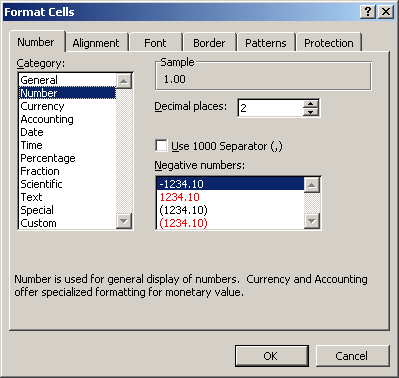 The Number Tab on the Format Cells Dialog Box