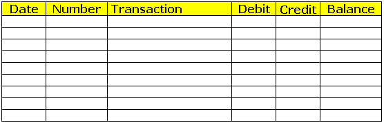 Checkbook Register Blank