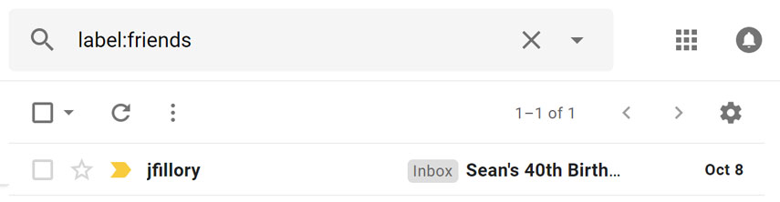 Showing only the messages containing the Friends label