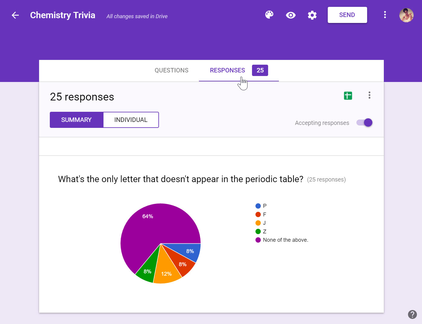 Viewing responses in Google Forms