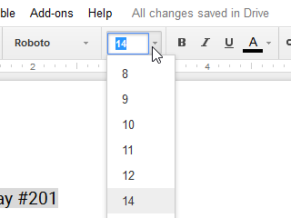 Clicking the Font size drop-down arrow