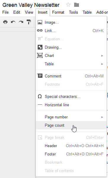 Adding Page count to the header