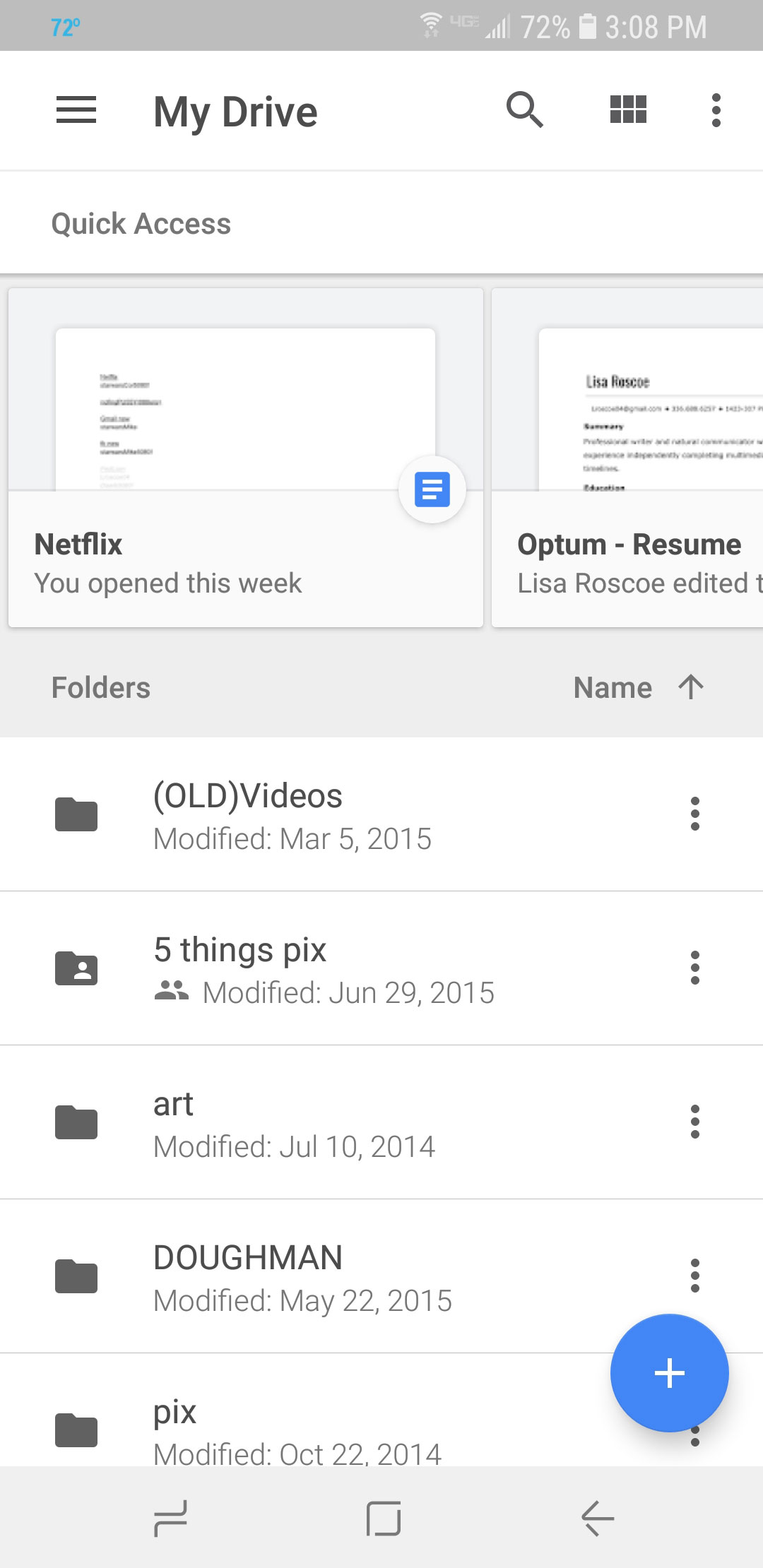 Google drive mobile interface. 